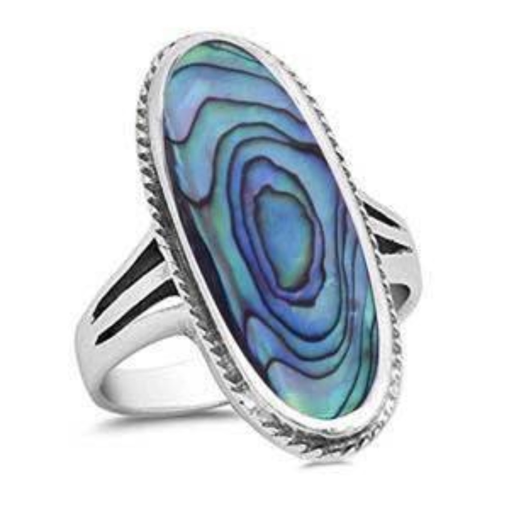 NEW!!  Sterling Silver Oval Wide Abalone Ring